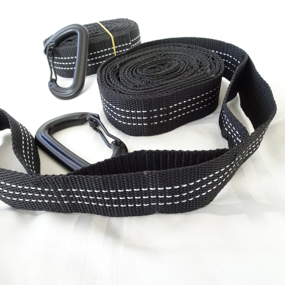 Hammock Straps. Black‎ straps 9.5'x1.5" with 20 loops and 2 carabiners.
